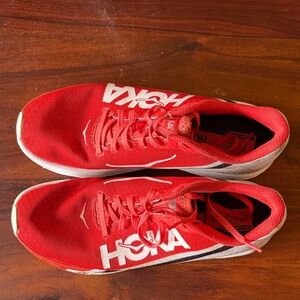Hoka Red and White Athletic Shoes